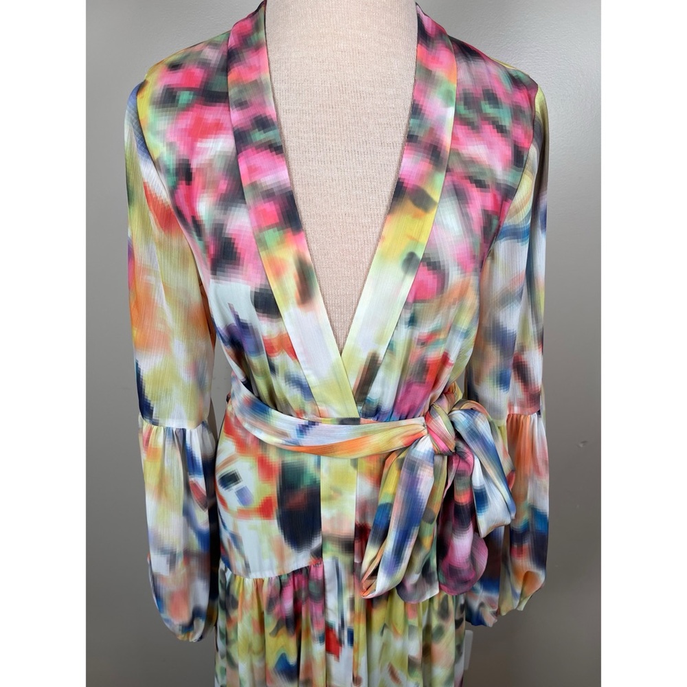 Alexis Becker Iridescent Long Sleeve Belted Plunging V Neckline Maxi Dress Sz S - Picture 6 of 11